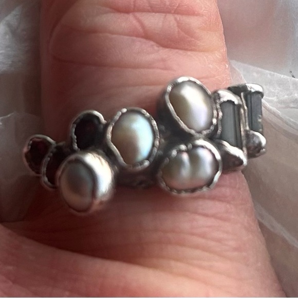 Elegant Silver, Pearl, Tourmaline Ring, Handmade, Hallmarked 999 - Picture 3 of 7